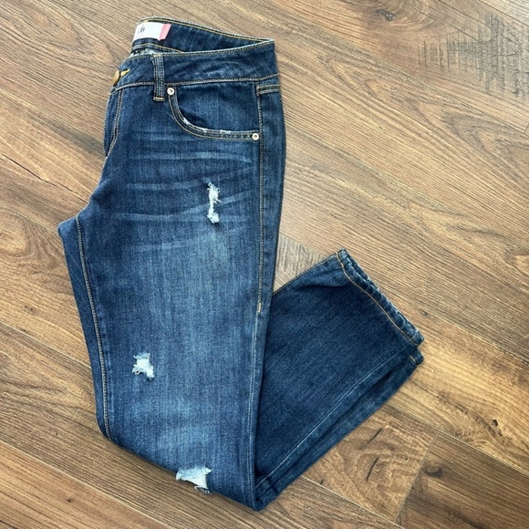 Cabi Women's 4 Slim Boyfriend Jeans Dark Blue Wash Distressed Denim Stretch 3045 - Picture 12 of 14